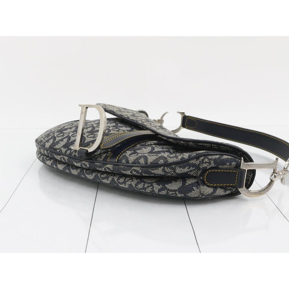 Christian Dior Saddle Bag Vintage Trotter Blue Diorissimo Shoulder Purse Oblique - Picture 9 of 15